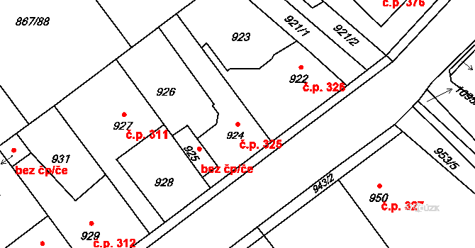Hřebeč 325 na parcele st. 924 v KÚ Hřebeč, Katastrální mapa