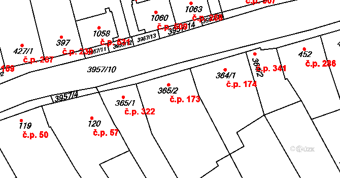 Dědice 173, Vyškov na parcele st. 365/2 v KÚ Dědice u Vyškova, Katastrální mapa