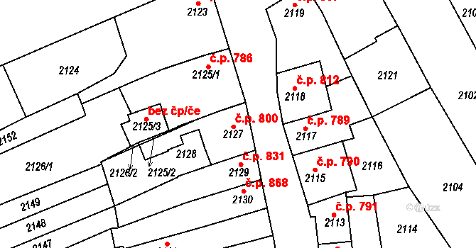 Slavíkovice 800, Rousínov na parcele st. 2127 v KÚ Rousínov u Vyškova, Katastrální mapa