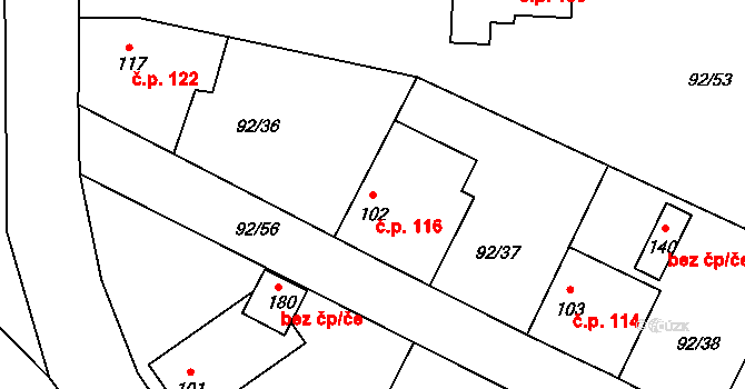 Cerhýnky 116, Cerhenice na parcele st. 102 v KÚ Cerhýnky, Katastrální mapa
