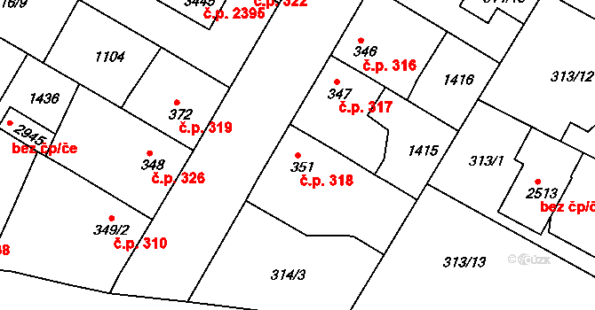 Brandýs nad Labem 318, Brandýs nad Labem-Stará Boleslav na parcele st. 351 v KÚ Brandýs nad Labem, Katastrální mapa