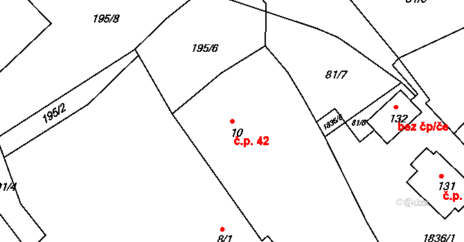 Cizkrajov 42 na parcele st. 10 v KÚ Cizkrajov, Katastrální mapa