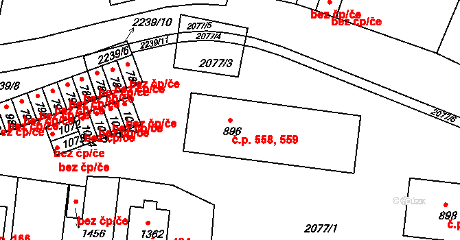 Nová Bystřice 558,559 na parcele st. 896 v KÚ Nová Bystřice, Katastrální mapa