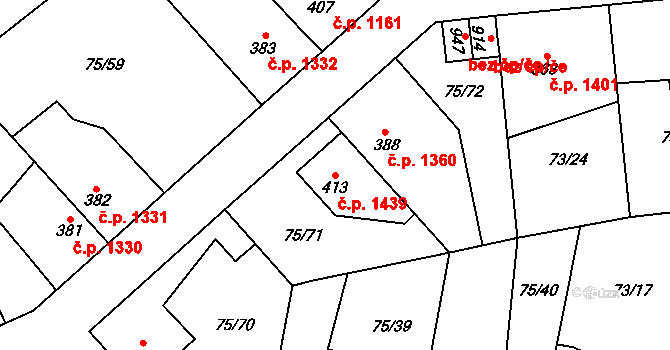 Švermov 1439, Kladno na parcele st. 413 v KÚ Hnidousy, Katastrální mapa