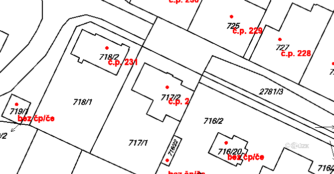 Dačice V 2, Dačice na parcele st. 717/2 v KÚ Dačice, Katastrální mapa