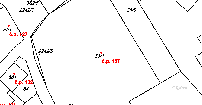 Lomnice nad Popelkou 137 na parcele st. 53/1 v KÚ Lomnice nad Popelkou, Katastrální mapa