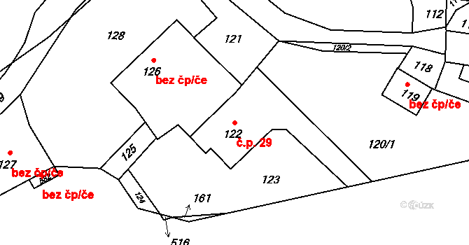 Brusná 29, Lomnice na parcele st. 122 v KÚ Brusná, Katastrální mapa