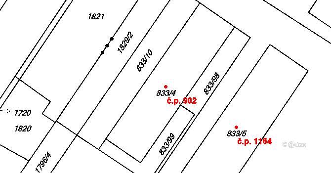 Kosmonosy 902 na parcele st. 833/4 v KÚ Kosmonosy, Katastrální mapa