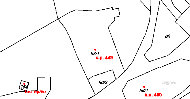 Dlouhá Loučka 449 na parcele st. 58/1 v KÚ Horní Dlouhá Loučka, Katastrální mapa