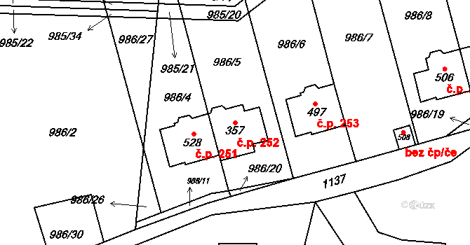 Želivec 252, Sulice na parcele st. 357 v KÚ Sulice, Katastrální mapa