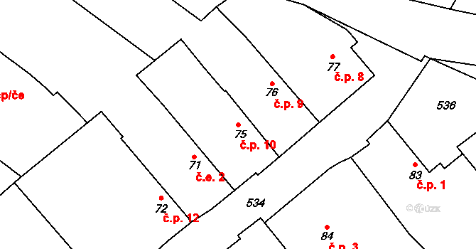 Žďáry 10, Hvozd na parcele st. 75 v KÚ Hvozd, Katastrální mapa