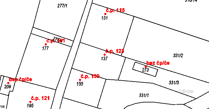 Chomutice 123 na parcele st. 137 v KÚ Chomutice, Katastrální mapa
