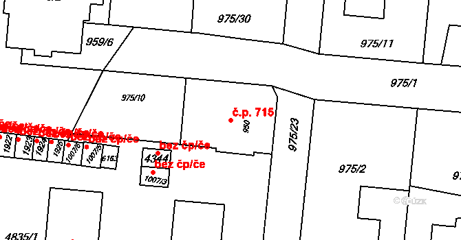 Rožnov pod Radhoštěm 715 na parcele st. 950 v KÚ Rožnov pod Radhoštěm, Katastrální mapa