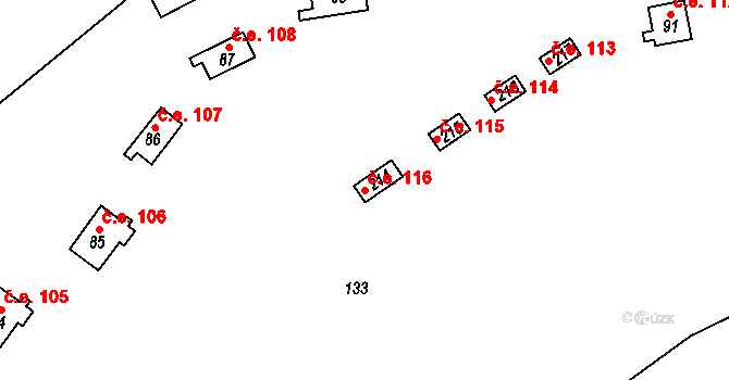 Županovice 116 na parcele st. 214 v KÚ Županovice, Katastrální mapa