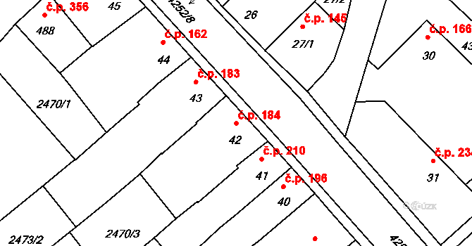 Kardašova Řečice 184 na parcele st. 42 v KÚ Kardašova Řečice, Katastrální mapa