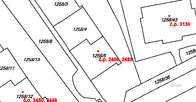 Ústí nad Labem-centrum 2455,2456, Ústí nad Labem na parcele st. 1258/5 v KÚ Ústí nad Labem, Katastrální mapa