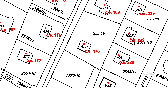 Nespeky 170 na parcele st. 829 v KÚ Nespeky, Katastrální mapa