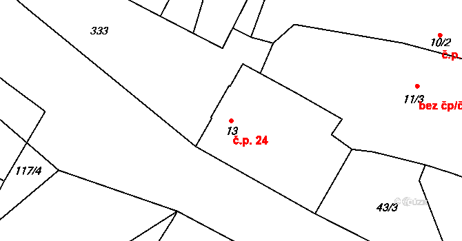 Kluk 24, Poděbrady na parcele st. 13 v KÚ Kluk, Katastrální mapa