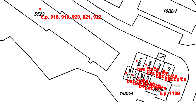 Nové Dvory 918,919,920,921,922, Třebíč na parcele st. 5522 v KÚ Třebíč, Katastrální mapa