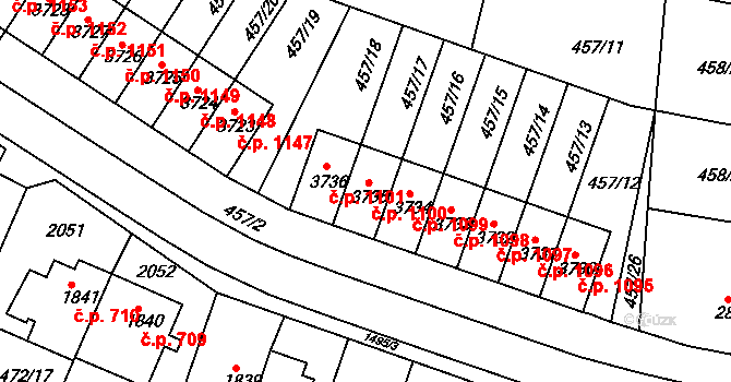 Horka-Domky 1100, Třebíč na parcele st. 3735 v KÚ Třebíč, Katastrální mapa