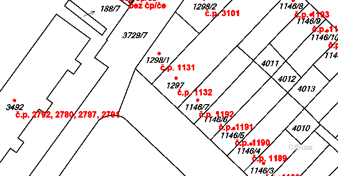 Břeclav 1132 na parcele st. 1297/5 v KÚ Břeclav, Katastrální mapa