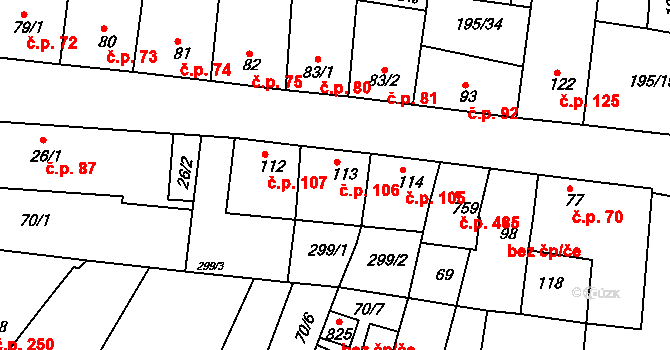 Dobroměřice 106 na parcele st. 113 v KÚ Dobroměřice, Katastrální mapa