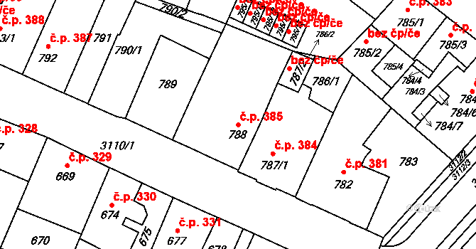 Místek 385, Frýdek-Místek na parcele st. 788 v KÚ Místek, Katastrální mapa