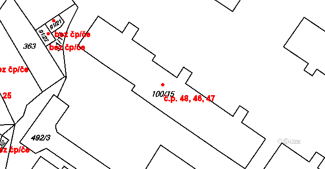 Jablunkov 46,47,48 na parcele st. 100/15 v KÚ Jablunkov, Katastrální mapa