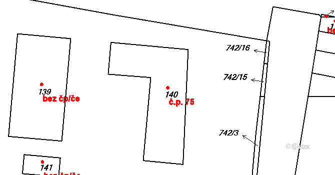 Olšany 75 na parcele st. 140 v KÚ Olšany u Kvášňovic, Katastrální mapa