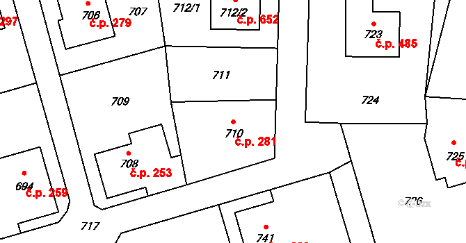 Jablůnka 281 na parcele st. 710 v KÚ Jablůnka, Katastrální mapa