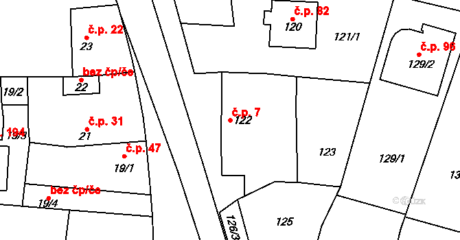 Hájek u Uhříněvsi 7, Praha na parcele st. 122 v KÚ Hájek u Uhříněvsi, Katastrální mapa