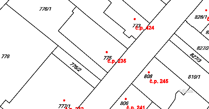 Suchdol nad Lužnicí 235 na parcele st. 775 v KÚ Suchdol nad Lužnicí, Katastrální mapa