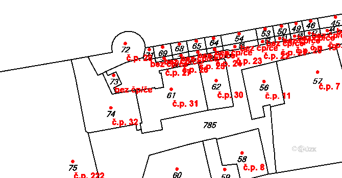 Hradčany 31, Praha na parcele st. 61 v KÚ Hradčany, Katastrální mapa