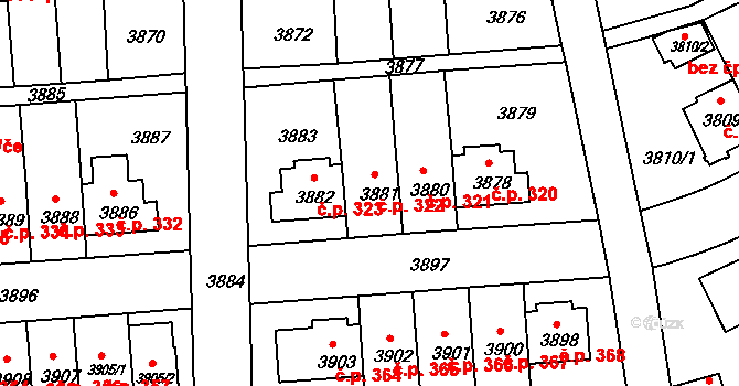 Záběhlice 322, Praha na parcele st. 3881 v KÚ Záběhlice, Katastrální mapa