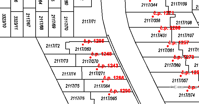Chodov 1295, Praha na parcele st. 2117/363 v KÚ Chodov, Katastrální mapa