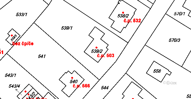 Kunratice 503, Praha na parcele st. 539/2 v KÚ Kunratice, Katastrální mapa