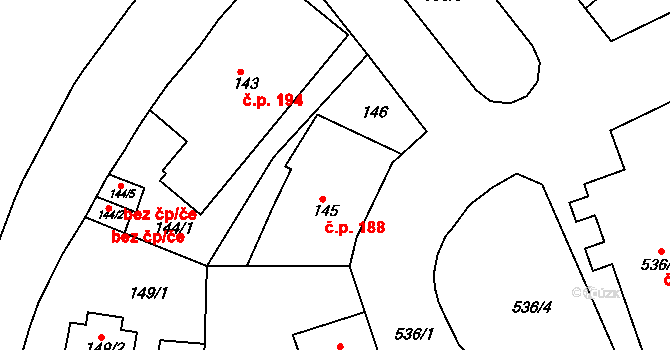 Radlice 188, Praha na parcele st. 145 v KÚ Radlice, Katastrální mapa