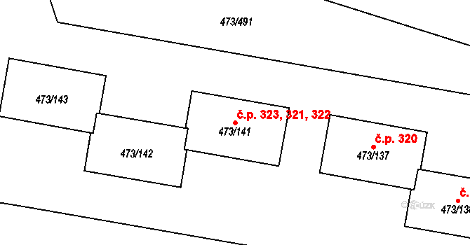 Veleslavín 321,322,323, Praha na parcele st. 473/141 v KÚ Veleslavín, Katastrální mapa