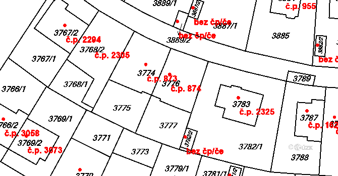 Strašnice 874, Praha na parcele st. 3776 v KÚ Strašnice, Katastrální mapa