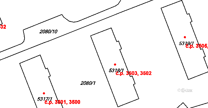 Hodonín 3502,3503 na parcele st. 5318/1 v KÚ Hodonín, Katastrální mapa