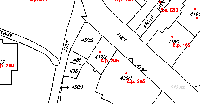 Rumburk 1 206, Rumburk na parcele st. 437/2 v KÚ Rumburk, Katastrální mapa