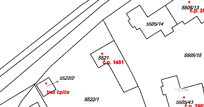 Česká Lípa 1451 na parcele st. 5521 v KÚ Česká Lípa, Katastrální mapa