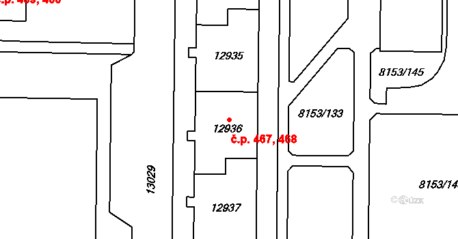 Doudlevce 467,468, Plzeň na parcele st. 12936 v KÚ Plzeň, Katastrální mapa
