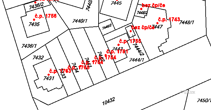 Jižní Předměstí 1781, Plzeň na parcele st. 7442 v KÚ Plzeň, Katastrální mapa