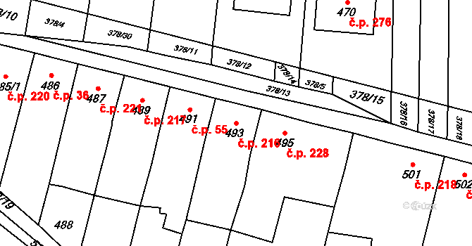 Silůvky 216 na parcele st. 493 v KÚ Silůvky, Katastrální mapa