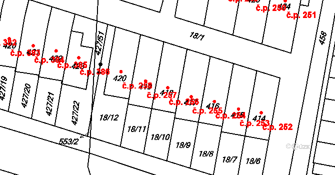 Krasice 256, Prostějov na parcele st. 418 v KÚ Krasice, Katastrální mapa