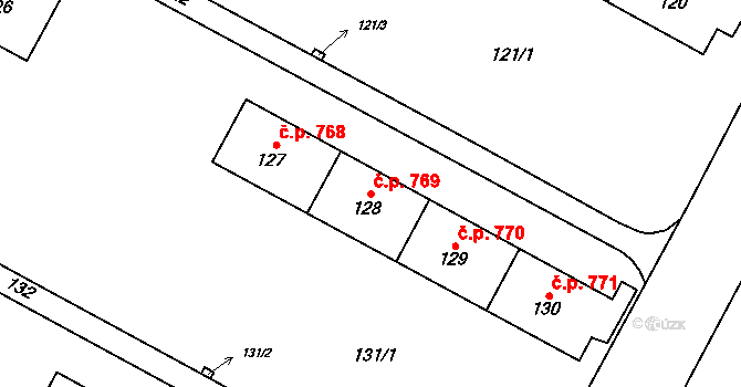 Šumbark 769, Havířov na parcele st. 128 v KÚ Šumbark, Katastrální mapa