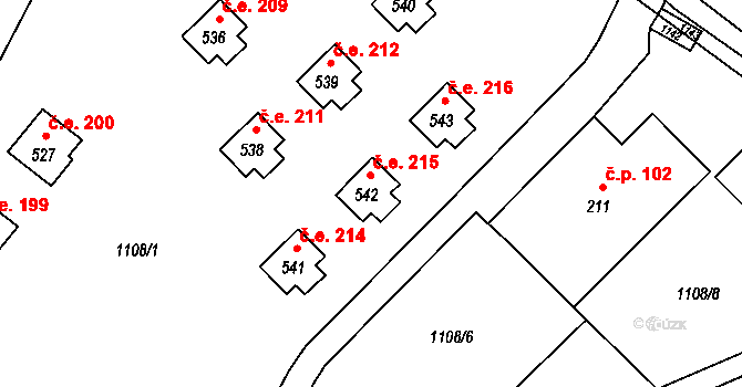 Tyra 215, Třinec na parcele st. 542 v KÚ Tyra, Katastrální mapa