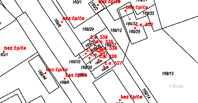 Chlumec 336 na parcele st. 169/37 v KÚ Chlumec u Chabařovic, Katastrální mapa
