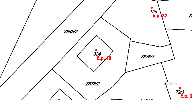 Tlucná 49, Horní Bělá na parcele st. 334 v KÚ Horní Bělá, Katastrální mapa